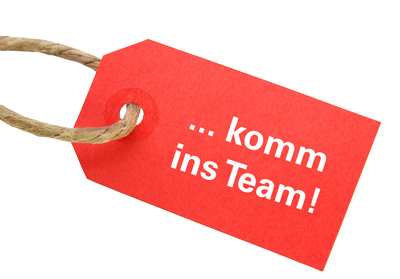 Schriftzug: komm ins Team!